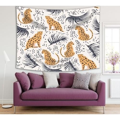 Tapestry Cheetah with Palm Leaves Tropical Jungles Wild with Animals Exotic Summer Nature Art Yellow Black White
