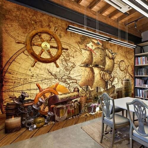 Custom Sailboat Map 3D Poster Mural Retro Nostalgic Bar KTV Restaurant Living Room Study Room Background Photo Wall Paper Decor