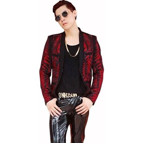 Club Hairstyle Division Male Host Show Wedding Small Mans Suit 2020 Autumn Red Black Hot Drilling Heavy Suit Loose Coat