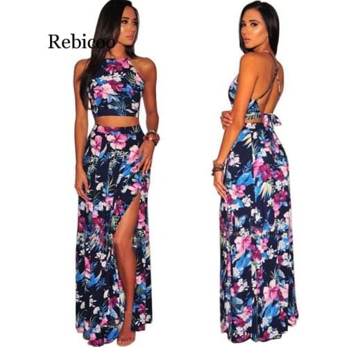 Two piece skirt set women long skirt crop top 2 piece set for female plus size two pieces sets womens suit large size print