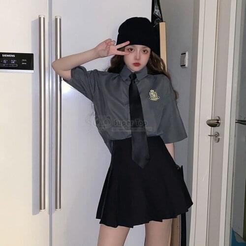 Summer Autumn Suit Female Student JK Uniform Long Short sleeve Two-piece Loose College Style Class Uniform Shirt Pleated Skirt