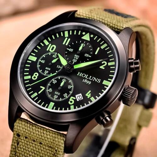 HOLUNS Mens Watch Top Brand Luxury Chronograph Luminous Sports Clock Male Canvas Wristband Quartz Wrist Watch Relogio Masculino