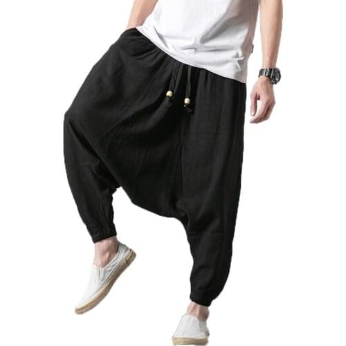 2020 Men Wide Legs Pants Baggy Harem Pants Men Solid Black Trousers Male HipHop Joggers Man Streetwear Hip Hop Linen Cross-pants