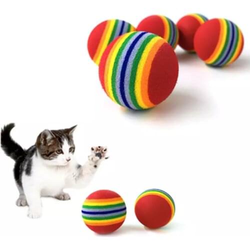 5 PCS Cat Toy Colorful Ball Interactive Pet Products Kitten Play Chewing Rattle Scratch Ball Training Pet Supplies Rainbow Ball