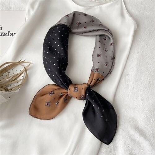 Soft Neckerchief Foulard Hijab Headscarf Summer Print Square Scarf For Women Satin Headband Female Silk Shawl Hair Wrap Bandana