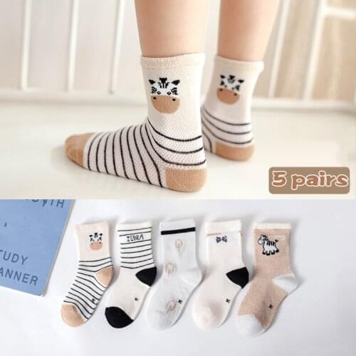 5 pairs New Childrens Socks Mesh Breathable Baby Tube Socks Cartoon Animal Student Thin Cotton Socks Baby Socks