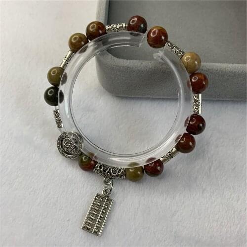 New Bohemia 8mm Brown Natural Stone Bracelet Picasso Round Beads Pendant Chain Womens Jewelry Holiday Party Gifts 7.5inch Y878