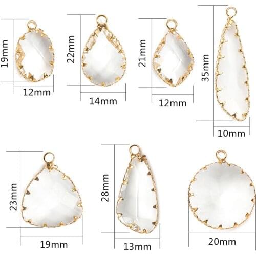 Gold plated Copper flat wrapped Faceted Glass Crystal Charm Pendants for Bracelet Necklace Jewelry Making DIY Earring Findings