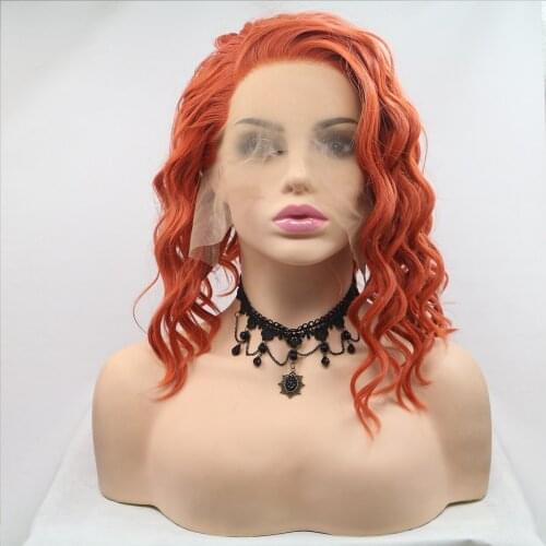 Melody Short Surly Bob Wig Bright Orange Red Side Part Lace Front Synthetic Wig Heat Resistant Fiber for Women Cosplay Make up