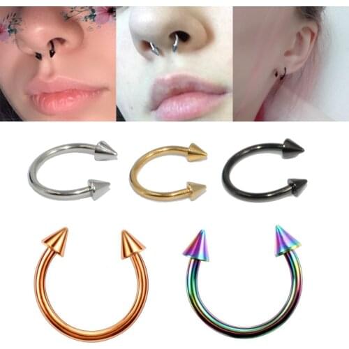 CHUANCI 2pcs 16G Stainless Steel Nose Ring Horseshoe Spike Septum Piercing Eyebrow Tragus Helix Piercing Lip Piercing 16G