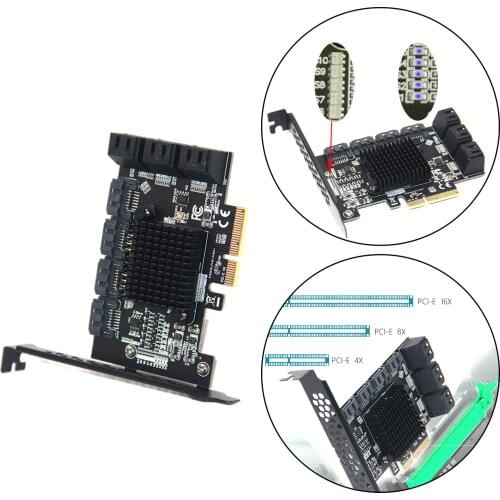 PCIE SATA Card 10 Port, PCIE to SATA Expansion Card PCI‑E to 10 Ports SATA3.0 Adapter Converter Board for MacOS Windows7/8/10