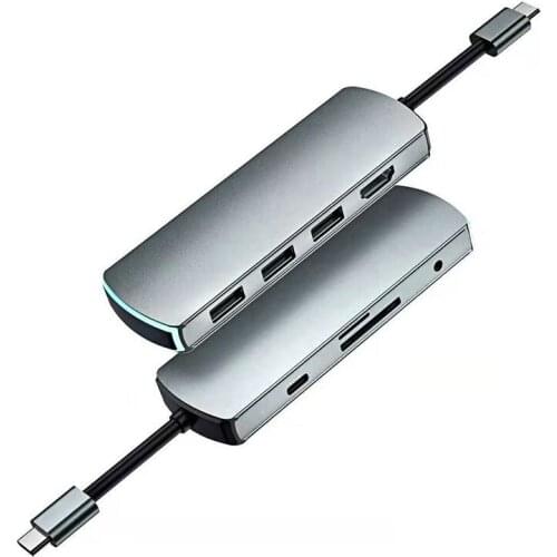 Portable USB C Hub Adapter, 8 in 1 Multiport Adapter with 3 USB 3.0 Ports and SD/TF Card Reader Audio Jack and PD Fast Charging