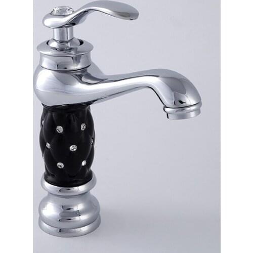 Luxury Bathroom Basin Faucets Ceramic Brass Diamond Single Handle Hot Cold Water Tap Deck Mounted Single Hole Silver Mixer Crane