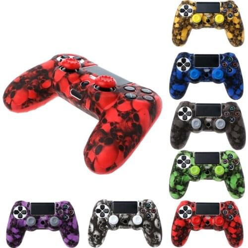 Silicone Gel Rubber Soft sleeve Skin Grip Cover Case+2 Caps For Playstation 4 PS4 Pro PS4 Slim Gamepad Protect Camouflage Camo