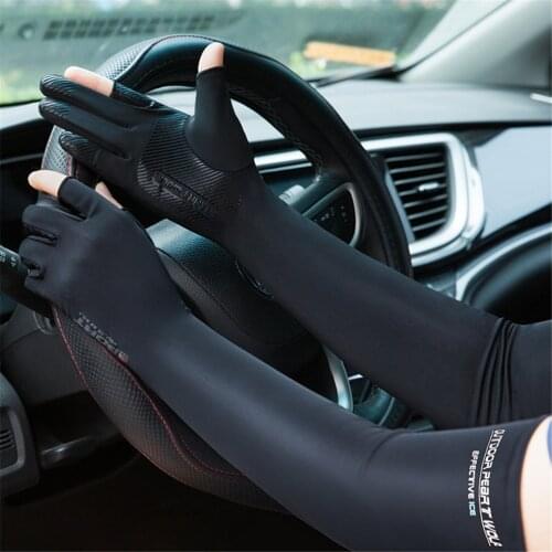 Sunscreen Gloves For Men Women Outdoor Driving Cycling Non-skid Fishing Ice Dew Two Finger Arm Guard Ice Silk Sunscreen Sleeve