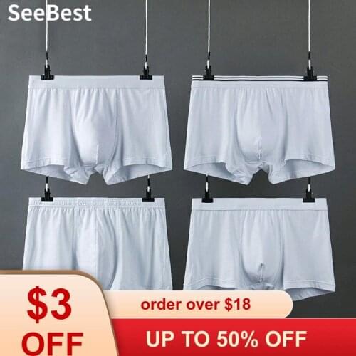 SeeBest 4Pcs/lot Mens Boxer Underwear White Breathable For Male Gay Winter Cotton Modal Brand Underpants Panties Shorts Pack XXL