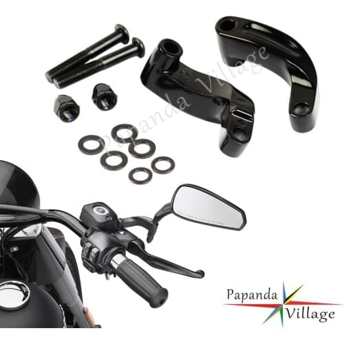 Black Motorcycle Mirror Riser Relocation Extension Adaptors Kit For Harley Breakout FXS Dyna FXD Fatboy Heritage Softail 06-2014