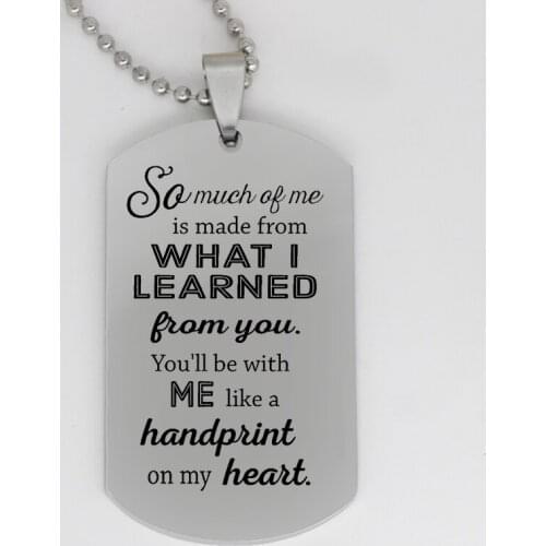 Ufine jewelry teachers gift pendant army card So much of me is made from what I learned stainless steel customed necklace N4350