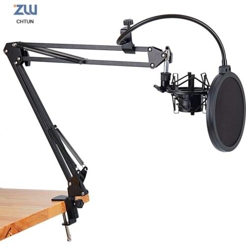 Clamp&NW Filter Windscreen Shield & Metal Mount Kit Microphone Scissor Arm Stand and Table Mounting