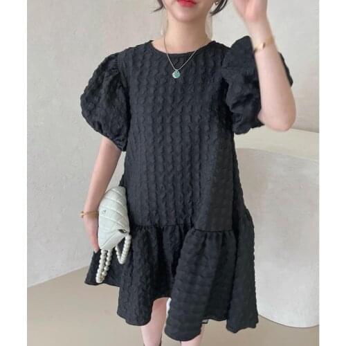 2021 One Piece Korean Designer Mini Dress Women Vintage Puff Sleeve Doll Collar Kawaii Dress Female Robe Ruffled Summer Dresses