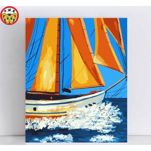 Painting by numbers art paint by number paintings drawing coloring on canvas with frame numbering kit Marine colorful sailboat