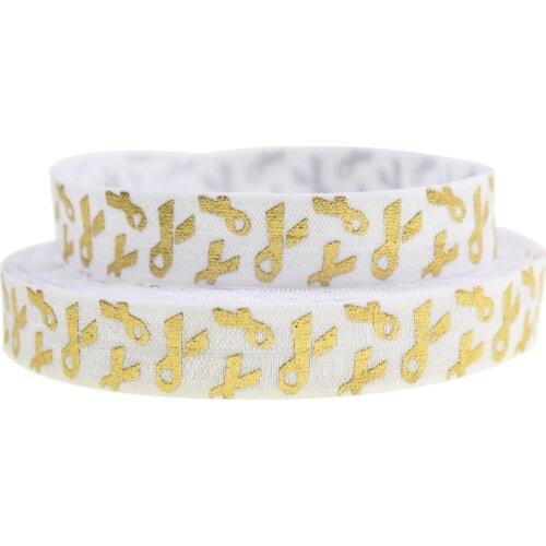 Gold foil AIDS Print foe elastic Fold Over Elastic for Ponytail Holder Bracelet hair accessories 5/8" 16mm 10 yards/lot