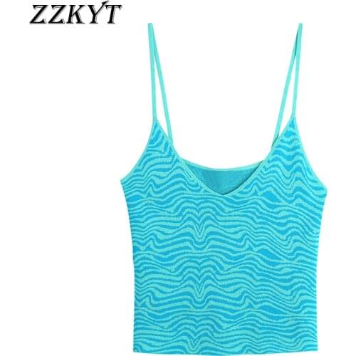 ZZKYT 2021 Women Summer Vintage Jacquard Cropped Knitted Tank Tops Fashion Sexy V-Neck Backless Thin Straps Female Chic Tops