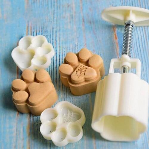 1 Set Plastic Mooncake Mold Cat Claw Paw Stamp Cookie Cutter Mould Hand Pressure Baking Accessories Mid-Autumn Festival Kitchen
