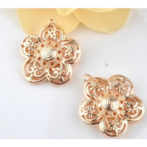 4PCS 29.5*27MM 24K Champagne Gold Color Plated Brass Hollow Big Flower Charms Pendants Diy Jewelry Findings Accessories