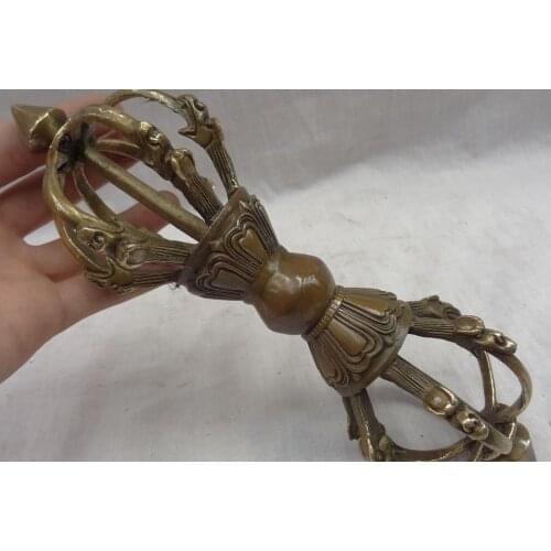 25CM Tibet Copper Bronze Collect Buddhism Dragon Head Statue Vajra Talismans