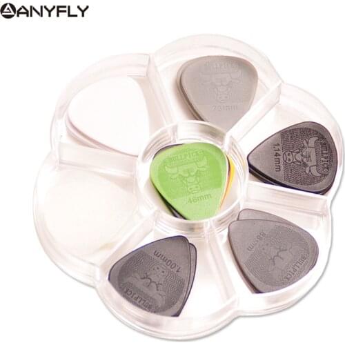 30Pcs Assorted Thickness Bull Rock on Nylon POM Picks+ Guitar Picks Sets+Round Plastic Picks Case