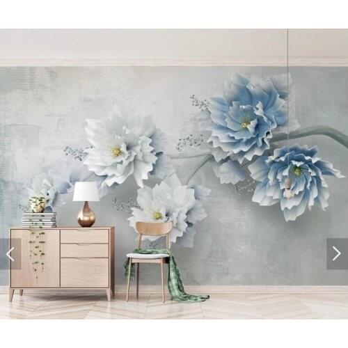 3D Blue Embossed Peony Flower Photo Wallpapers Murals for Bedroom Living Room Wall Decor Wall Papers Wallpaper for Walls 3 d