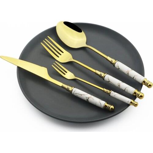 4/5Pcs Stainless Steel Dinnerware Vintage Cutlery Set Colorful Ceramic Tableware Knife Cake Fork Spoons Kitchen Silverware Set