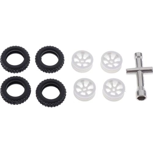 4Sets 1/28 RC Car Tires and Rims with Cross Wrench Sleeve for Wltoys K989