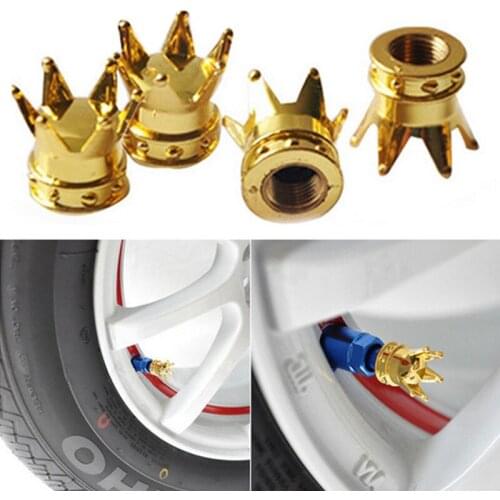 4pcs/lot Bicycle Tire Valve Caps Universal Dustproof Gold Crown Tyre Wheel Stem Air Valve Caps Tire Valve Auto Motorbike PA0132