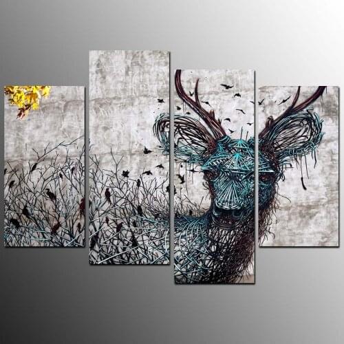 4 pieces abstract vine animal deer painting HD print poster frame canvas picture wall art living room decoration