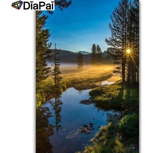 DIAPAI 5D DIY Diamond Painting "Sunrise fog tree view" Full Drill Resin Diamond Embroidery Cross Stitch Home Decor A25699