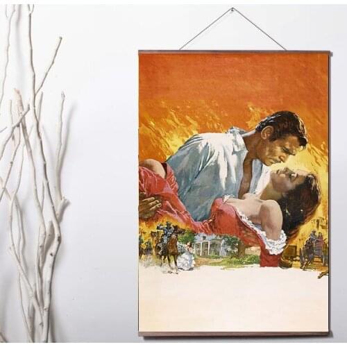 More Style Choose Gone With the Wind Movie Art Print canvas Poster Canvas Scroll Painting with wood