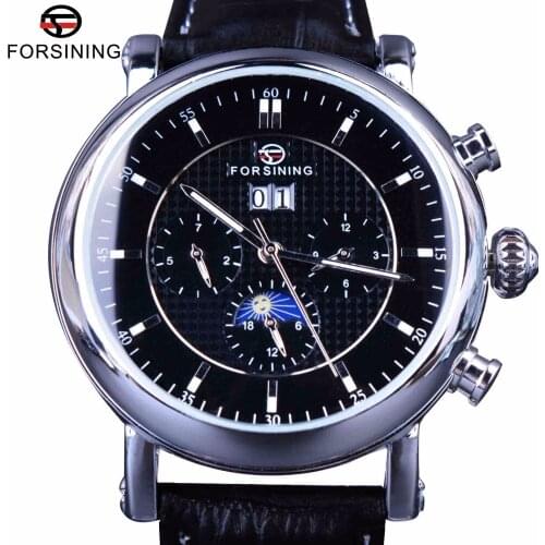 Forsining Luxury Casual Design Moonphase Calendar Display Mens Automatic Fashion Top Brand Luxury Mechanical Male Wrist Watches