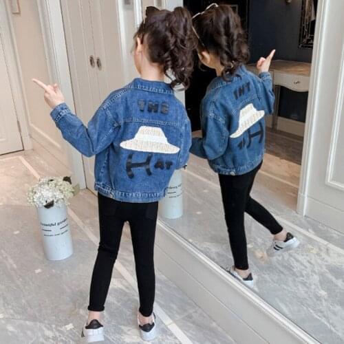 Spring Autumn Kids Jacket For Girls Cartoon Print Children Jeans Coats Teen Girls Demin Outerwear Costume Kids Tops 4 5 6 8 10 Y