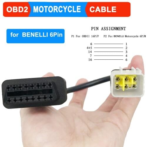 For BENELLI Autocycle OBD II 6 Pin To 16 Pin OBD2 Adapters OBD Diagnostic Cable Motorcycle OBD 2 Extension Cable