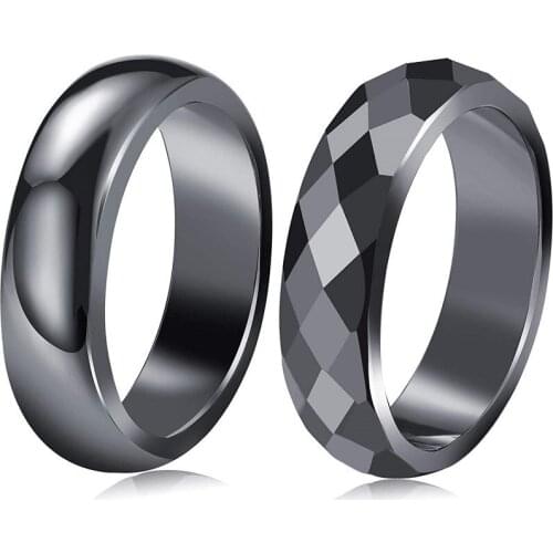 4-10mm Wide Smooth Diamond Surface Hematite Rings Men Women Vintage Grade AAA Quality Flat Stone Magnetic Rings Couple Jewelry