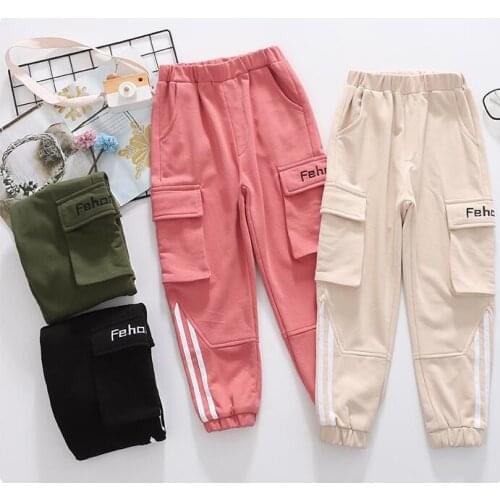 Cotton Stripe Pants Girls 2020 Spring Cargo Pants For Girls Kids Sports Trousers Teenager Pants Sweatpants Children Clothes