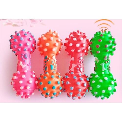 50 pcs Dog Toys Colorful Dotted Dumbbell Shaped Dog Toys Squeeze Squeaky Faux Bone Pet Chew Toys For Dogs