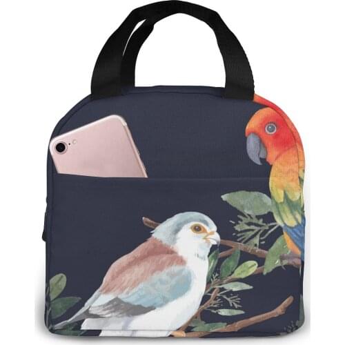 Insulated Lunch Bag Thermal Bird Finch Sun Conure Leaves Watercolor Tote Bags Cooler Picnic Food Lunch Box Bag