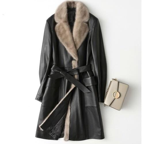 Leather Jacket Women 2020 Sheepskin Genuine Leather Jacket Mink Fur Collar Winter Warm Duck Down Coat Chaqueta Mujer