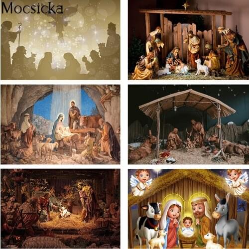 Mocsicka Jesus Birth Nativity Scene Old Wood Shepherd Merry Christmas Party Decor Pattern Photo Background Photographic Backdrop