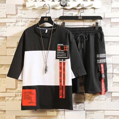 Fashion Styles Mens Sets Hip Hop Clothes Streetwear Summer Outfit Male T-shirt And Pant Two Pieces Hip-hop Set Size 3XL