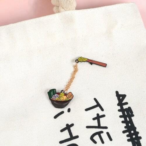 Cartoon Japanese noodles Chopsticks Ramen Enamel Pin Cute Bowl Brooches Denim Shirt Collar Chain Lapel Pins Badge Jewelry Gifts