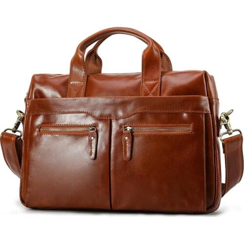 Tiding New European and American Style Mens Oil Wax Leather Handbag Business Briefcase Shoulder Messenger Bag Black Brown 1307